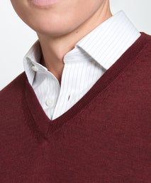 Burgundy Merino Wool V-Neck Sweater