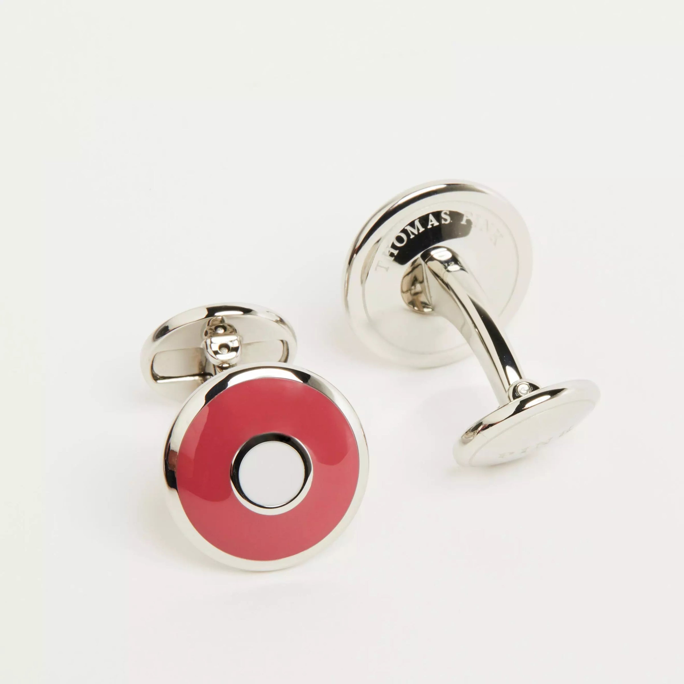 Pale Pink Silver Finish Enamel Target Cufflinks