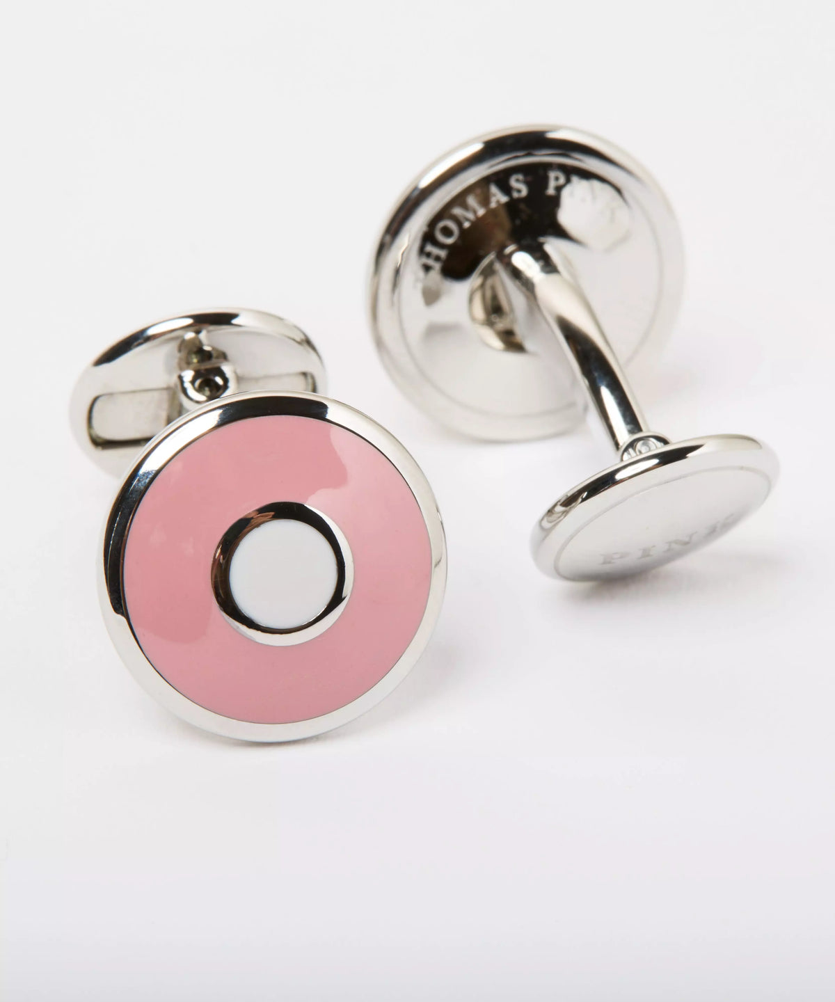 Pink Silver Finish Enamel Target Cufflinks