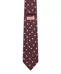Burgundy Red & Neutral Textured Silk Polka Dot Tie