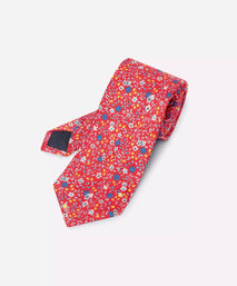 Red & Blue Small Floral Silk Printed Tie