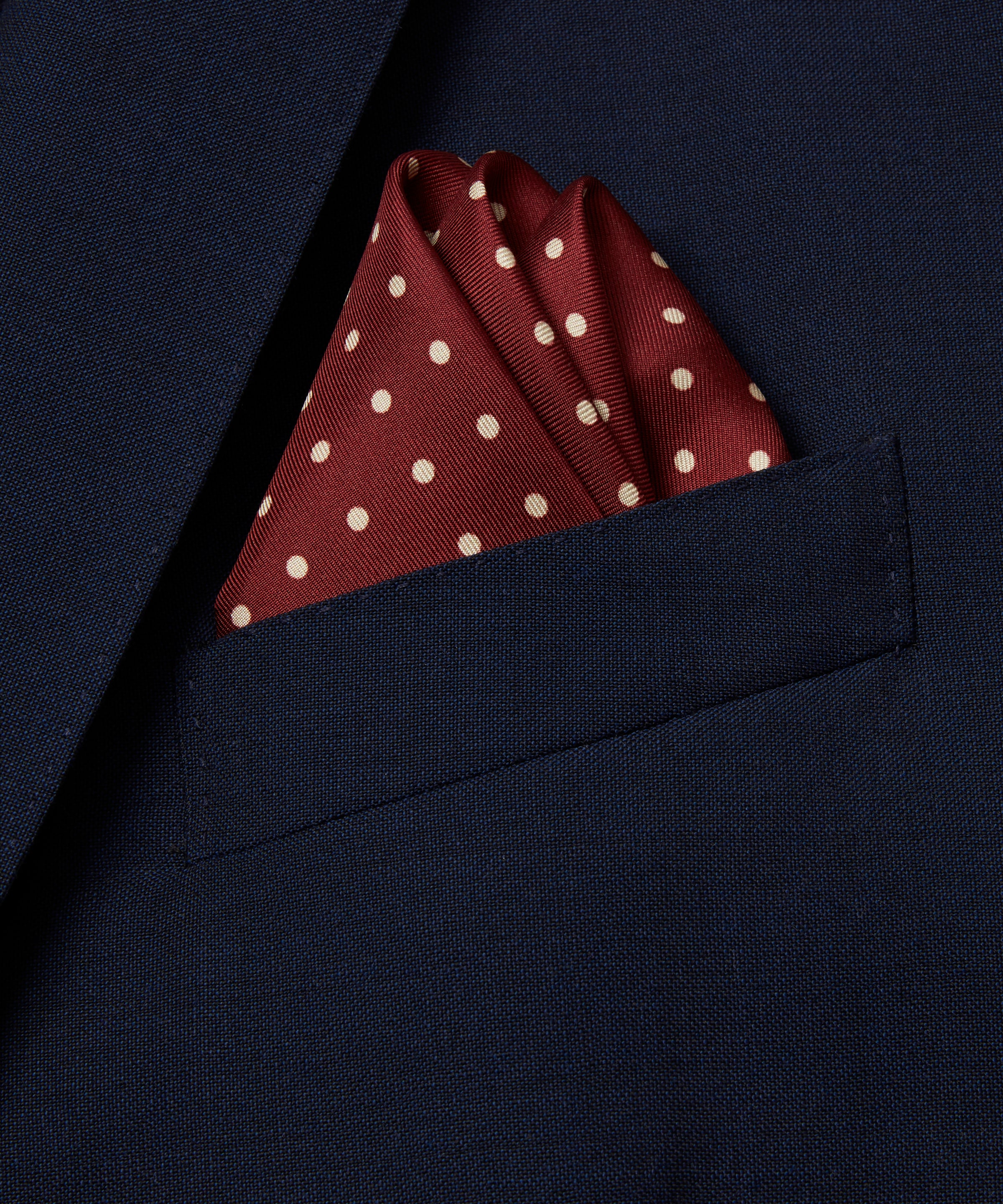 Red & Neutral Polka Dot Silk Pocket Square