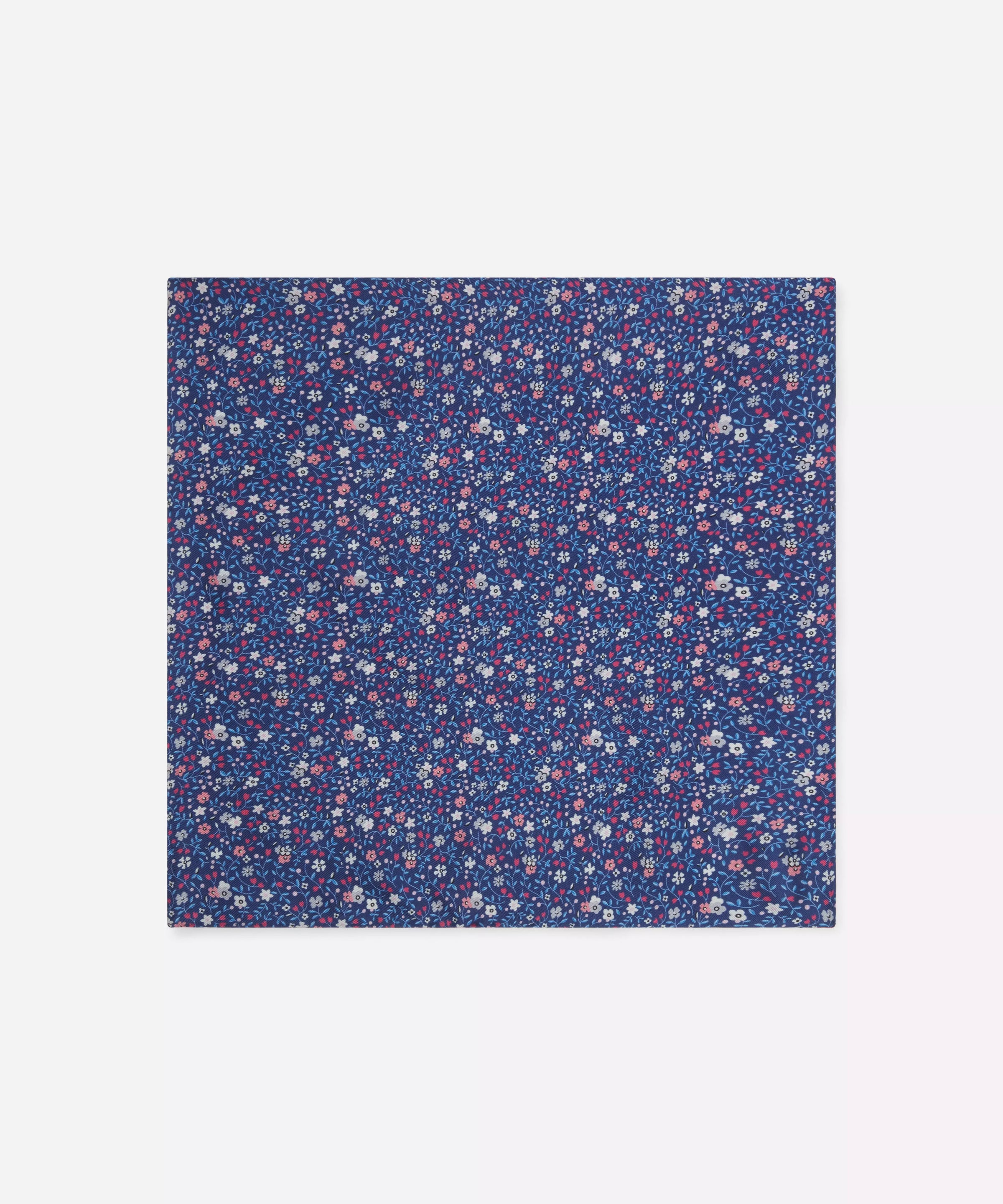 Blue & Pink Small Floral Silk Printed Pocket Square