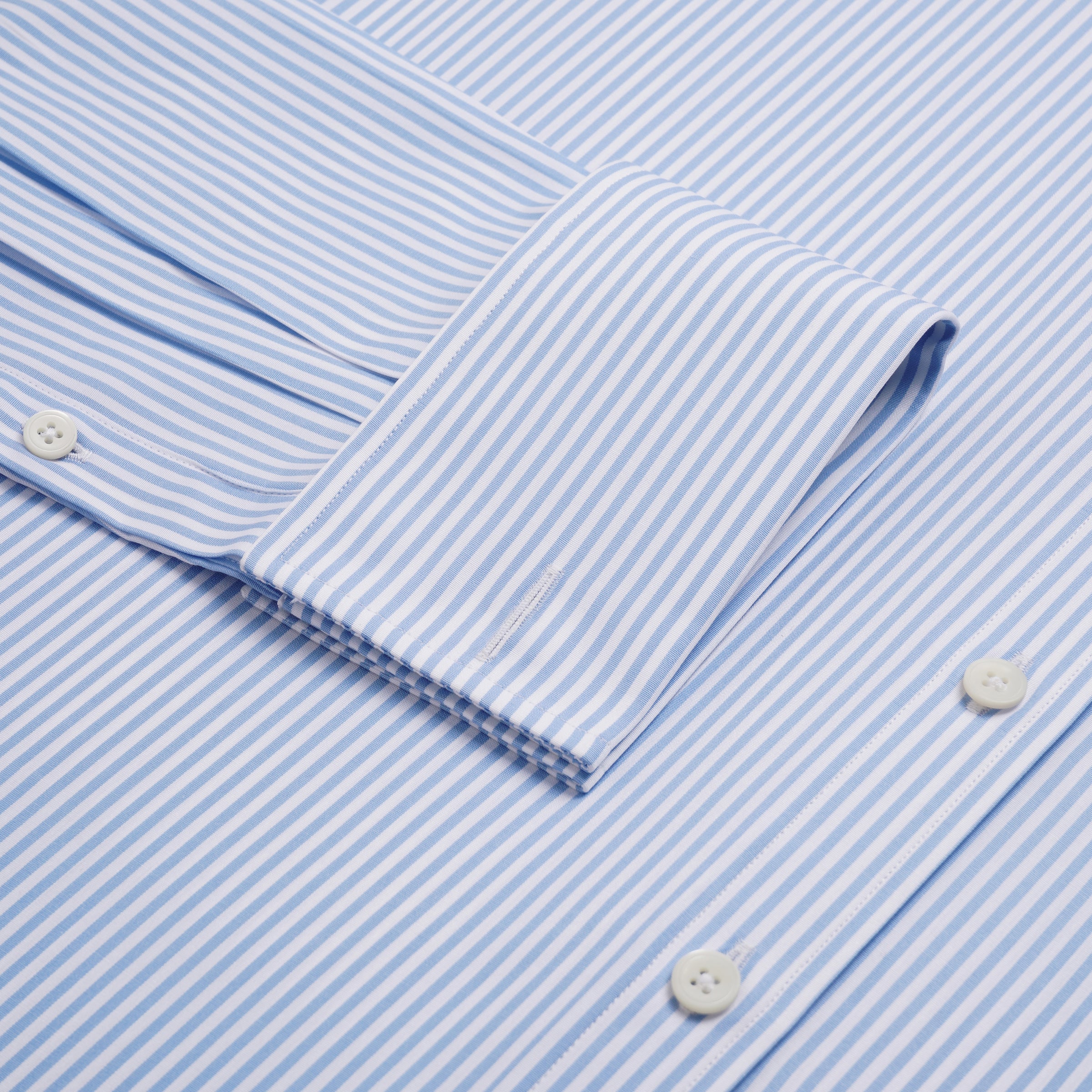 Pale Blue & White Slim Fit Double Cuff Essential Bengal Stripe Formal Shirt