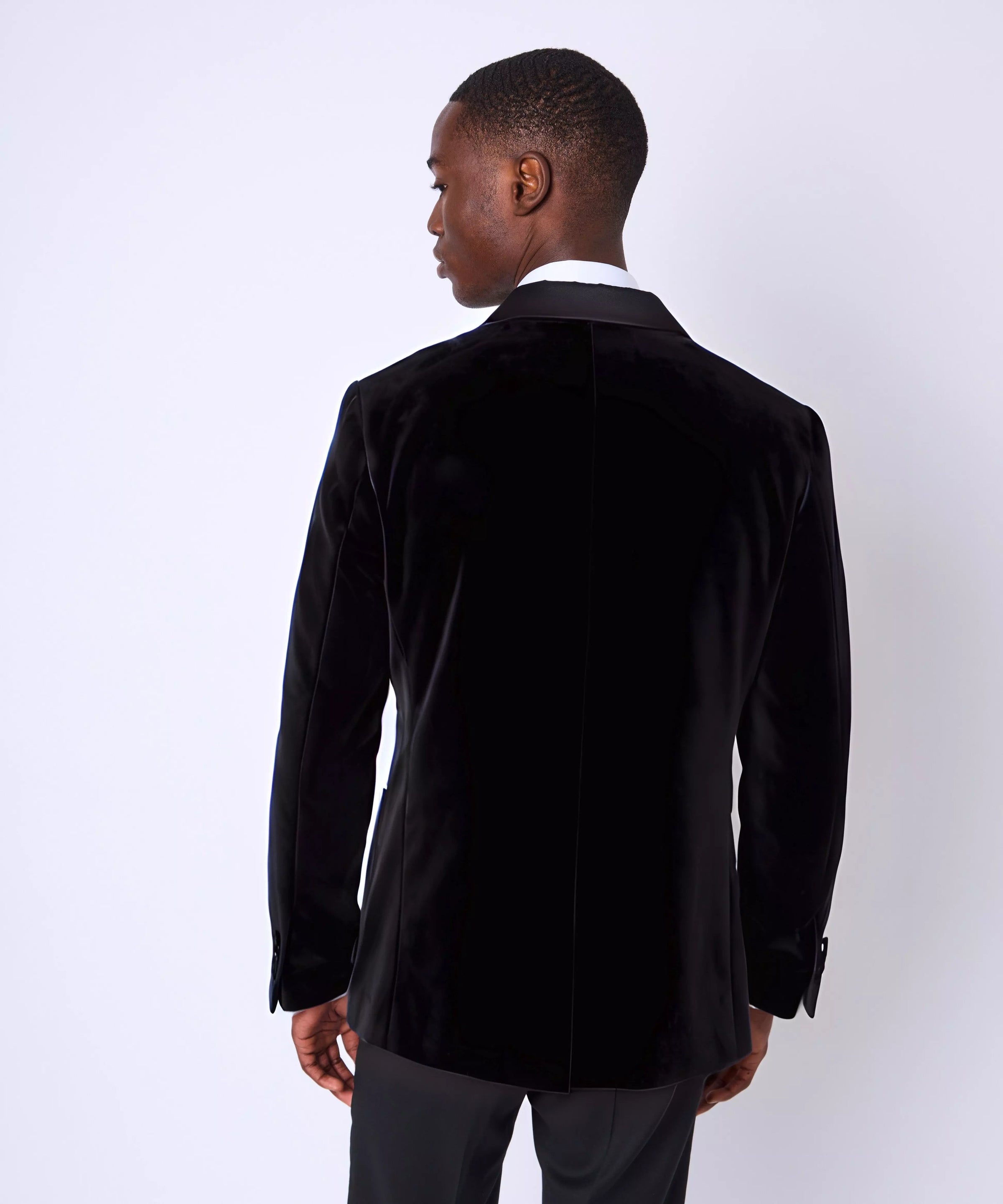 Black Tailored Fit Velvet Unstructured Evening Jacket