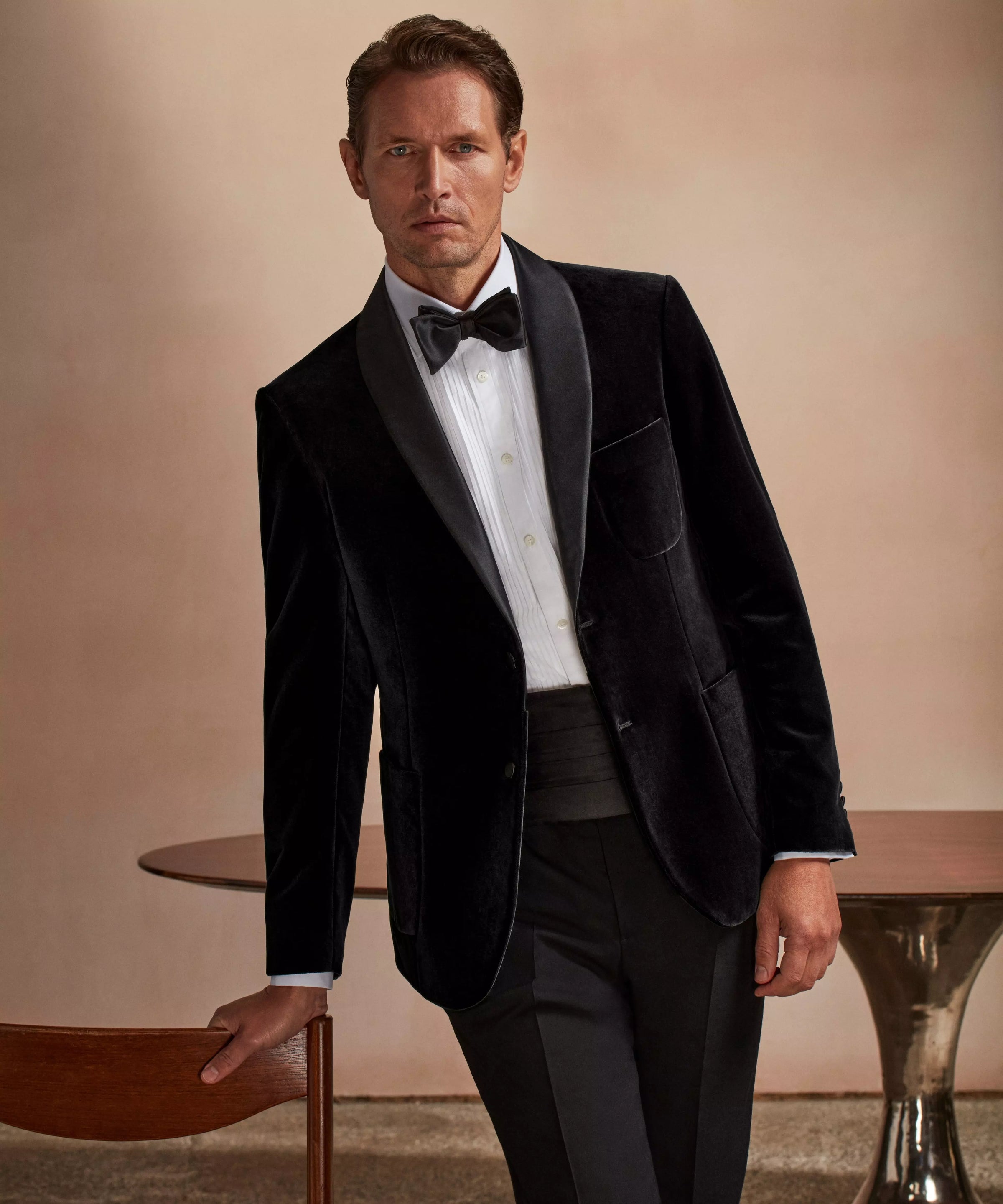 Black Tailored Fit Velvet Unstructured Evening Jacket