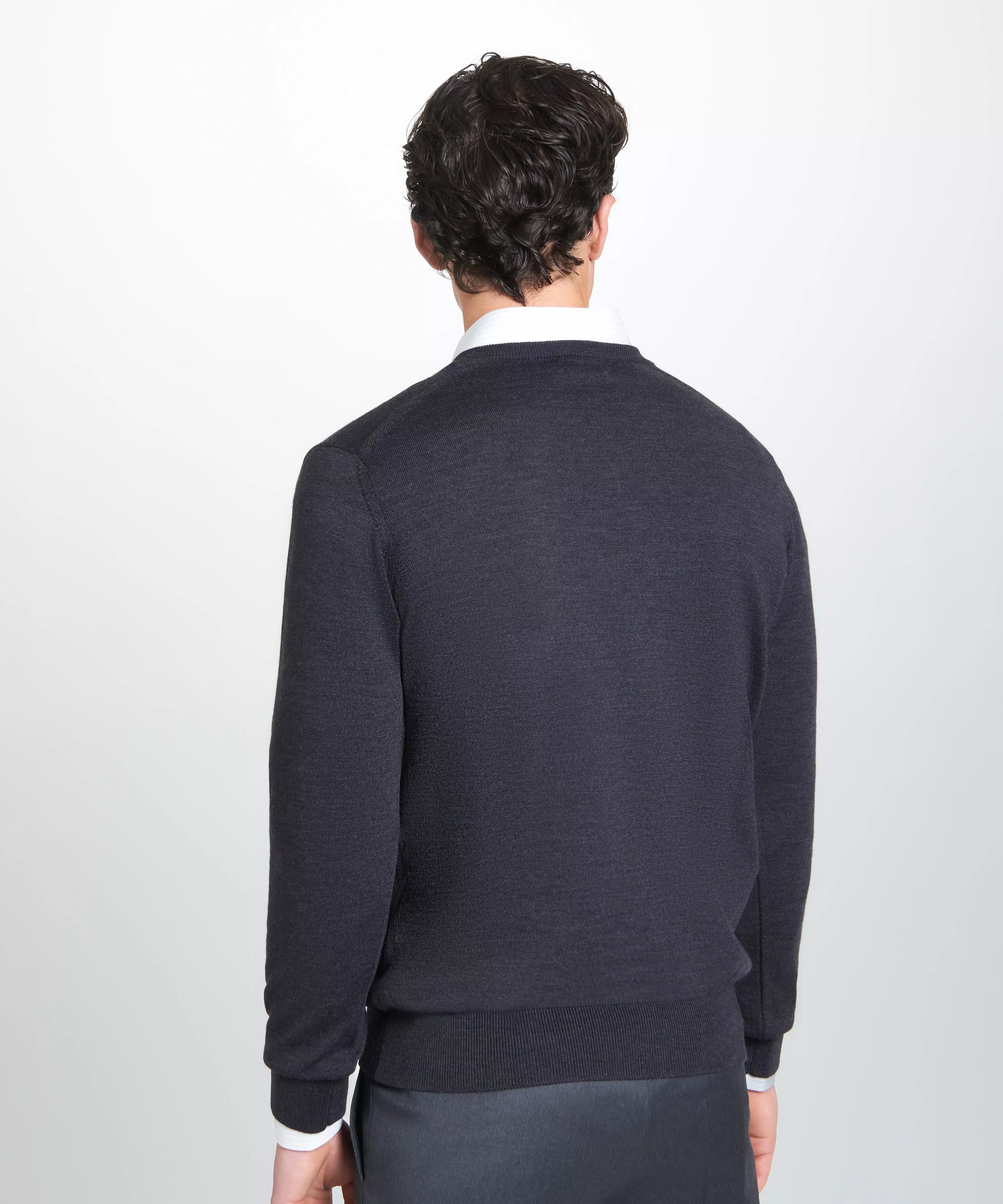 Grey Merino Wool V-Neck Sweater