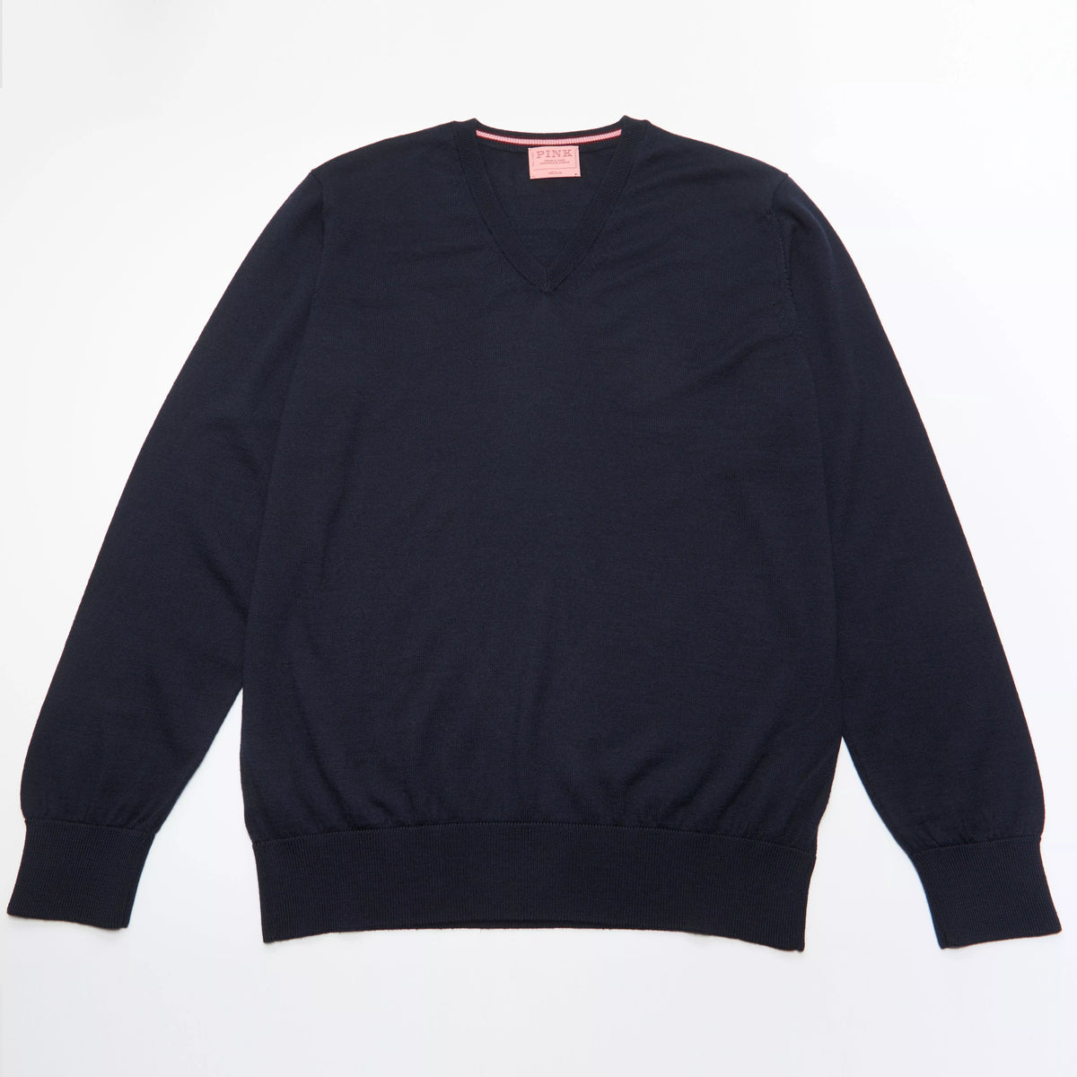 Navy Blue Merino Wool V-Neck Sweater