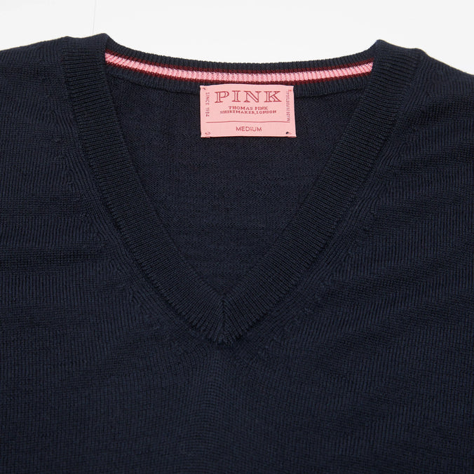 Navy Blue Merino Wool V-Neck Sweater