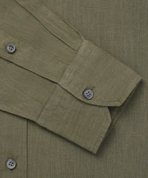 Khaki Green Classic Fit Smart Casual Linen Slub Shirt
