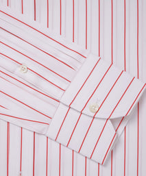 White & Red Tailored Fit Formal Wide Pin Stripe Shirt