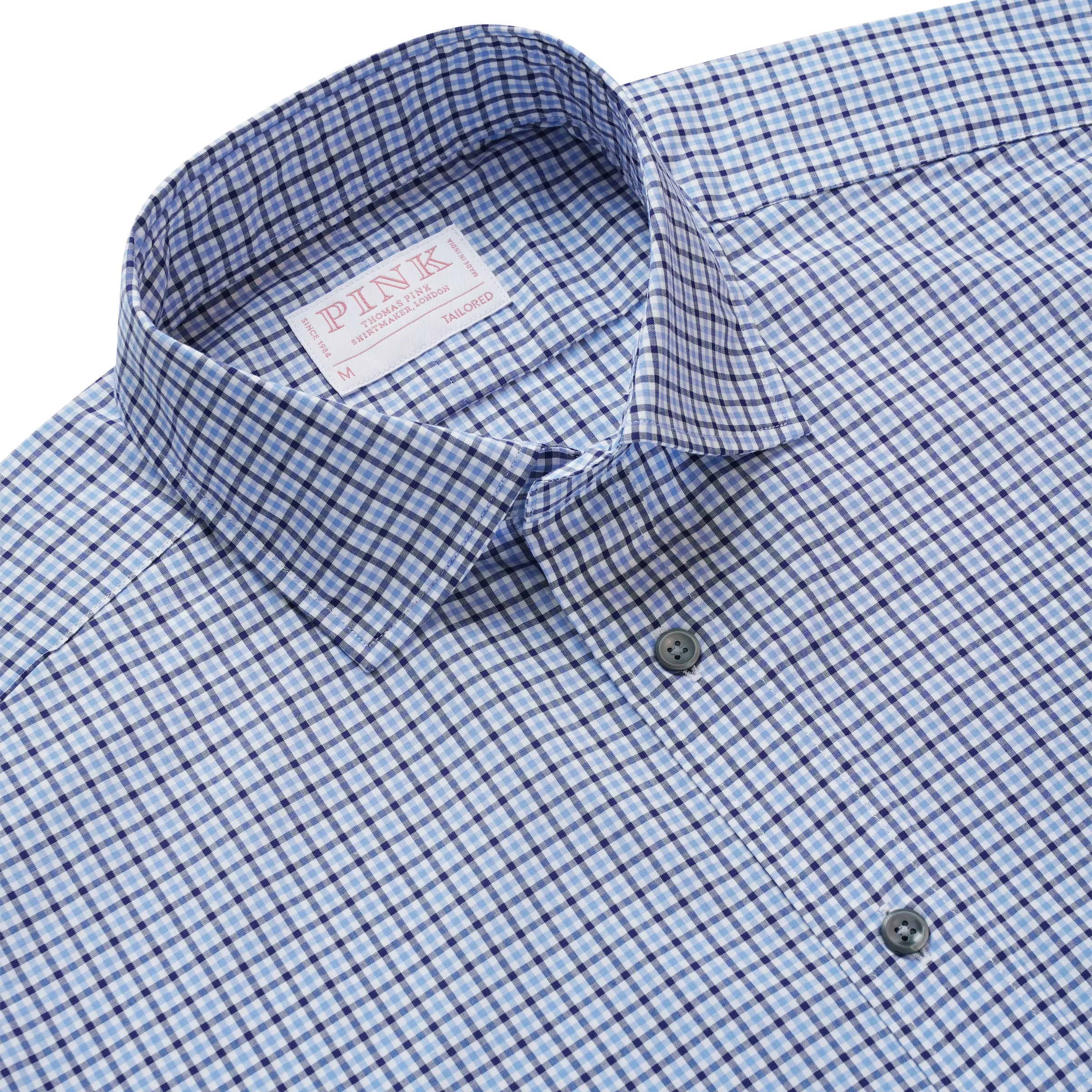 Navy & Blue Tailored Fit Smart Casual Mini Check Shirt