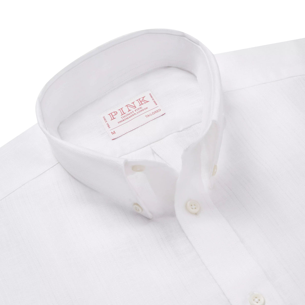 White Tailored Fit Smart Casual Button Down Collar Linen Tonal Stripe Shirt