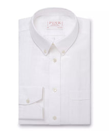 White Tailored Fit Smart Casual Button Down Collar Linen Tonal Stripe Shirt