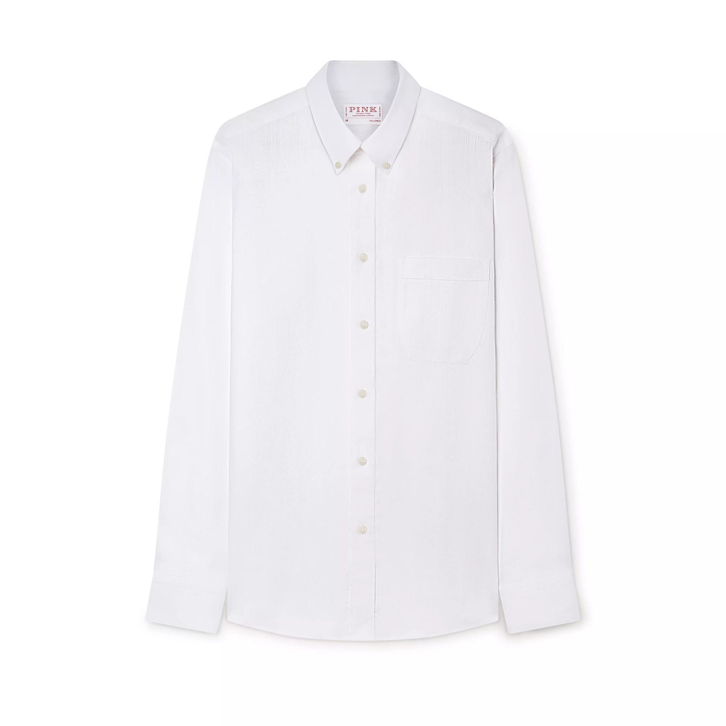 White Tailored Fit Smart Casual Button Down Collar Linen Tonal Stripe Shirt