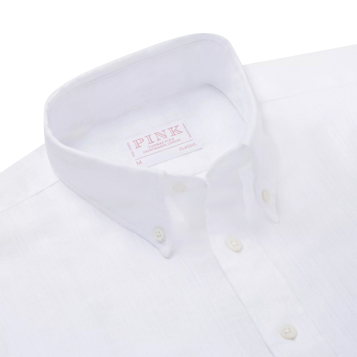 White Classic Fit Smart Casual Button Down Collar Linen Tonal Stripe Shirt