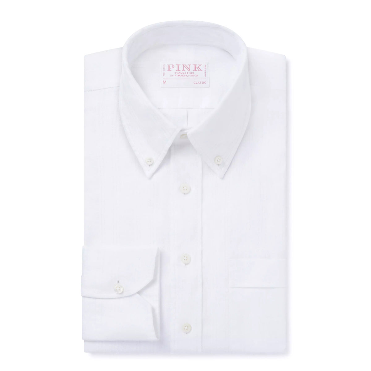 White Classic Fit Smart Casual Button Down Collar Linen Tonal Stripe Shirt