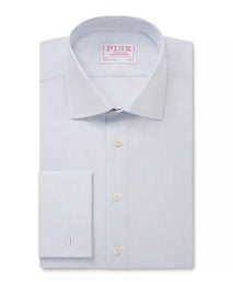 Pale Blue & White Slim Fit Double Cuff Pin Stripe Formal Shirt