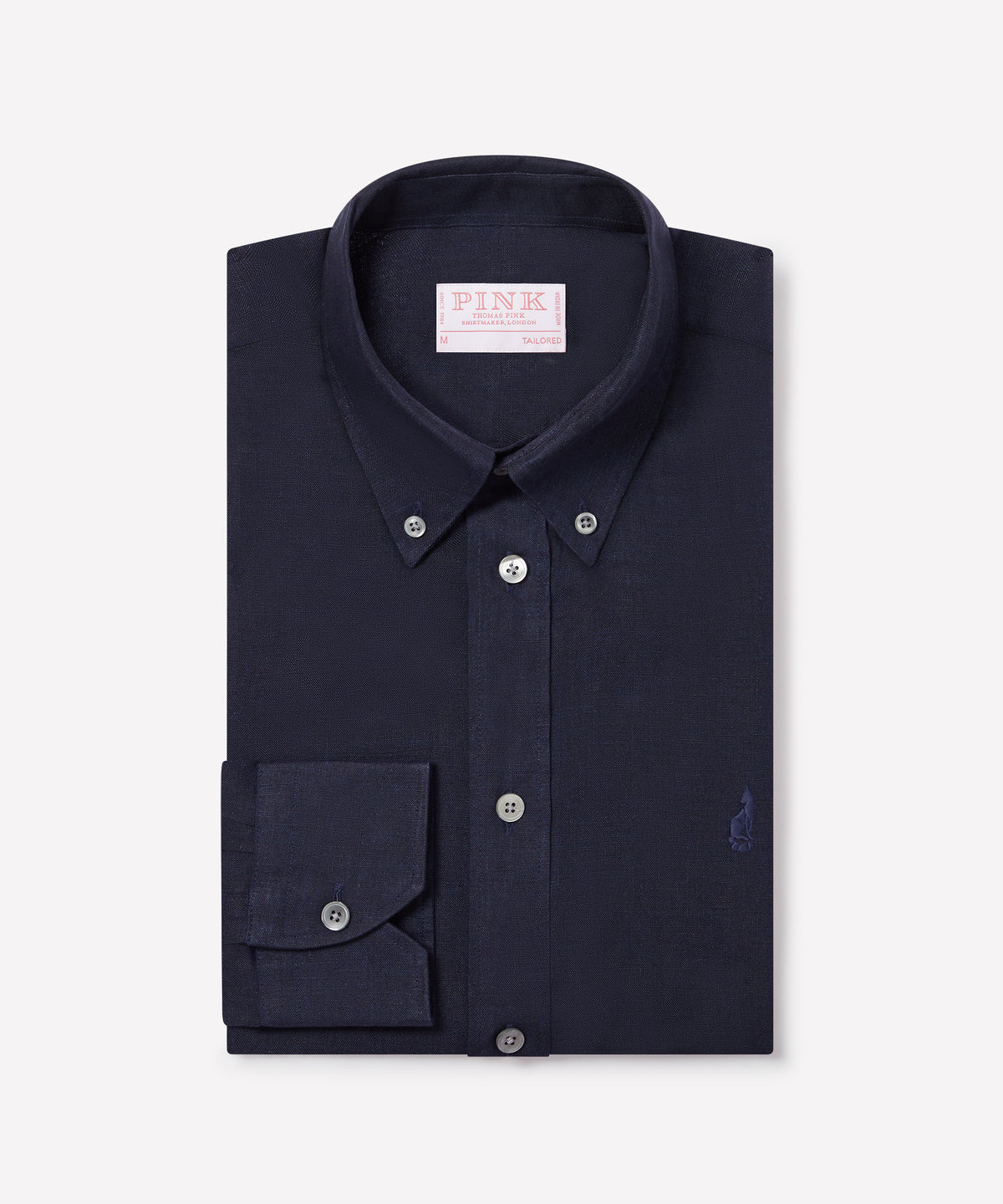 Navy Tailored Fit Essential Linen Button Down Smart Casual Shirt