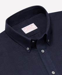 Navy Tailored Fit Essential Linen Button Down Smart Casual Shirt