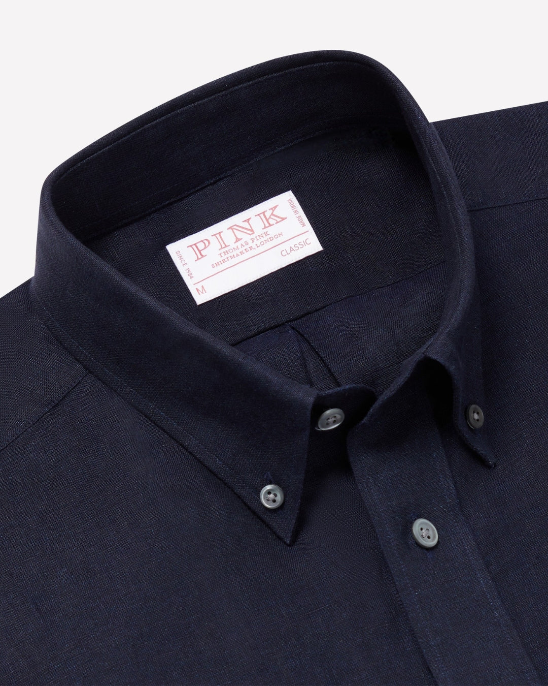 Navy Classic Fit Essential Linen Button Down Smart Casual Shirt