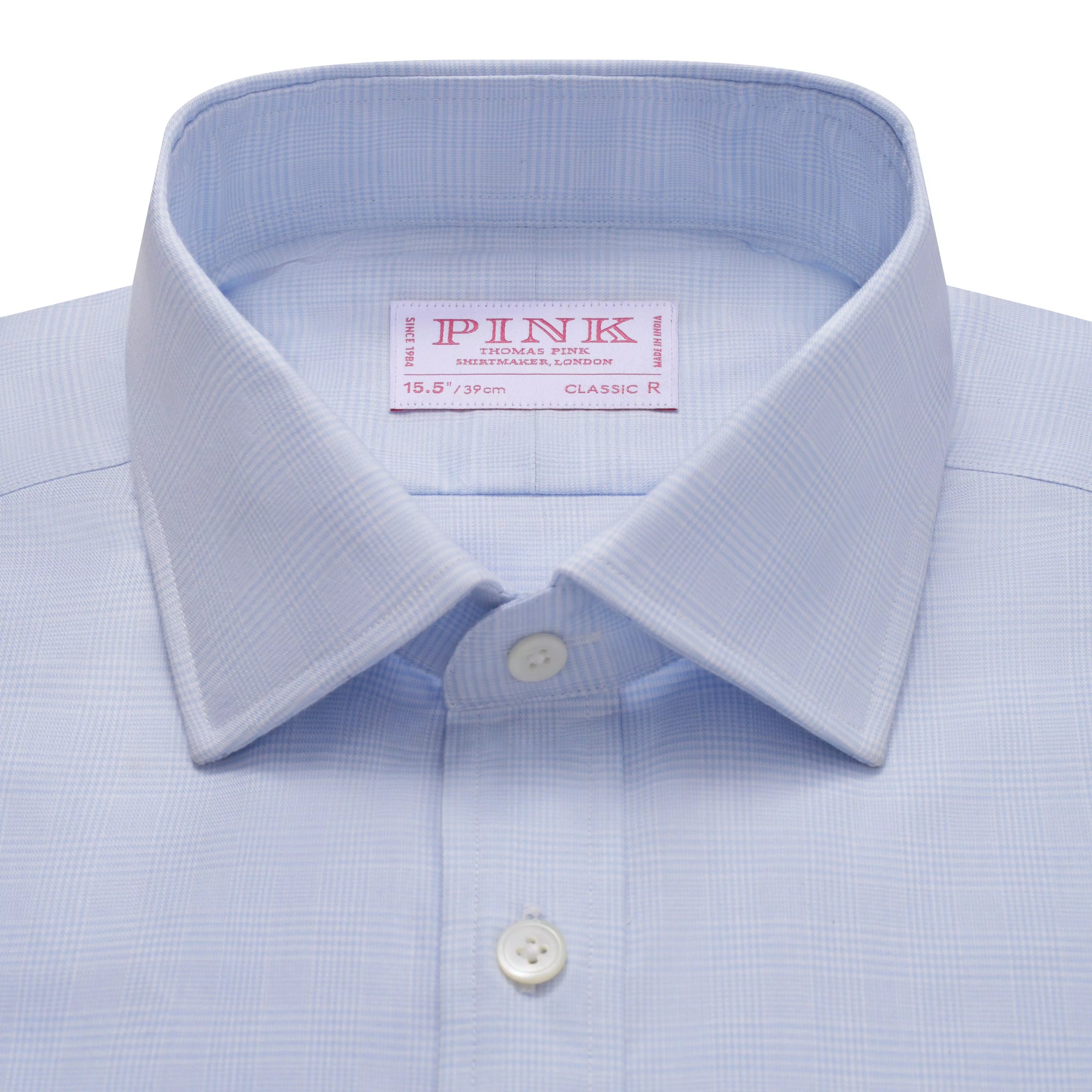 Pale Blue & White Classic Fit Prince of Wales Check Formal Shirt