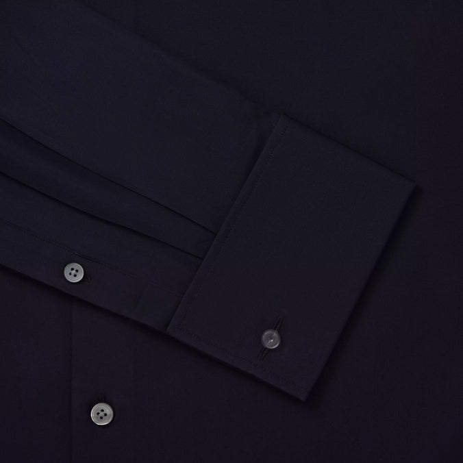 Navy Blue Tailored Fit Double Cuff Ramses Cotton Poplin Formal Shirt