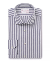Navy Blue & White Tailored Fit Smart Casual Striped Oxford Shirt